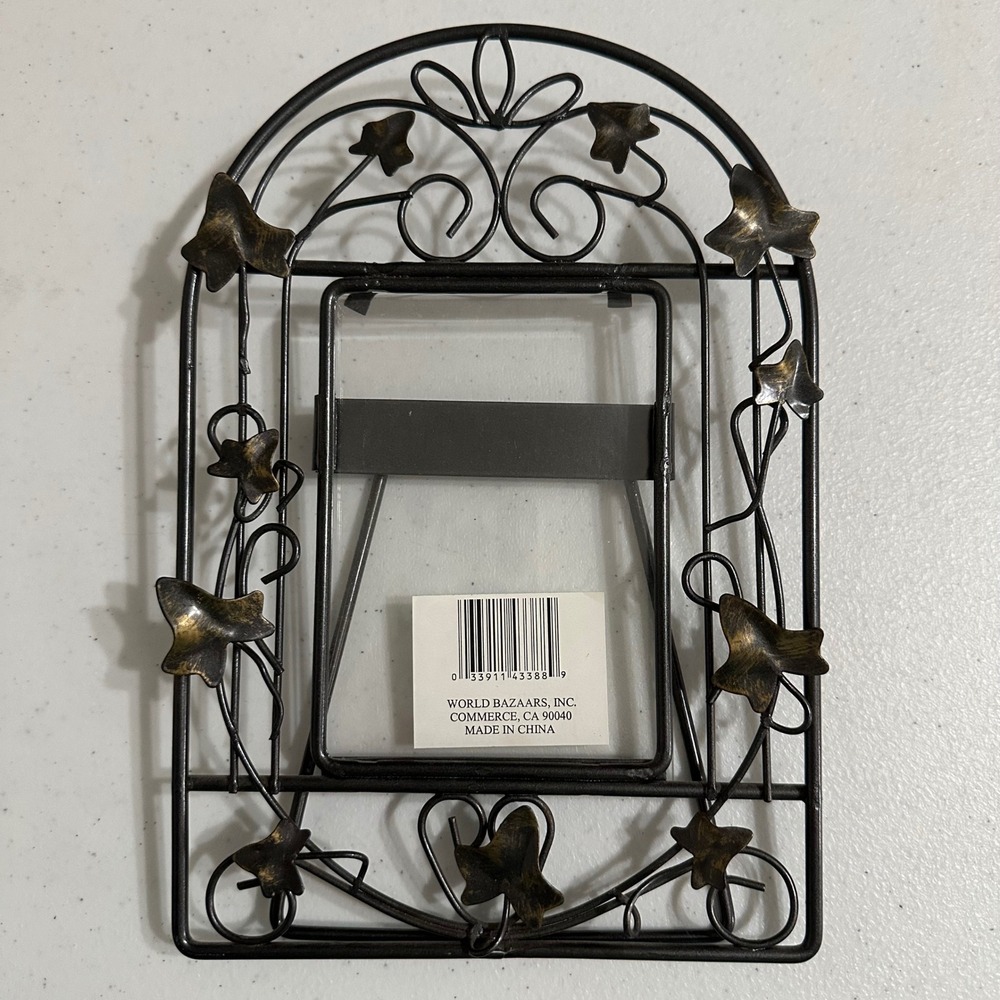 World Bazaars Ivy Leaf Arched Wire Metal Picture Frame Bronze Vintage 3.5x5 NWOT